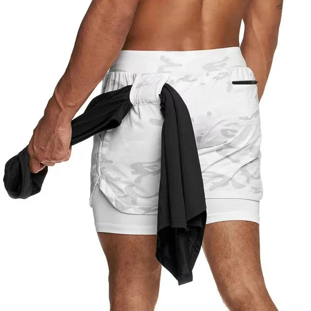 Shorts Quick Dry Camo Running para homens, esportes de ginástica, treino, fitness, jogging, calças curtas, verão, 2 em 1, últimas peças- mais barato